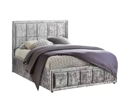 Hannover King Ottoman Bed - Steel Crushed Velvet