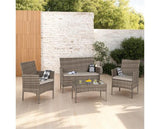 Willow 4Pc Garden Set - Grey Rattan/Grey Fabric/Clear Glass