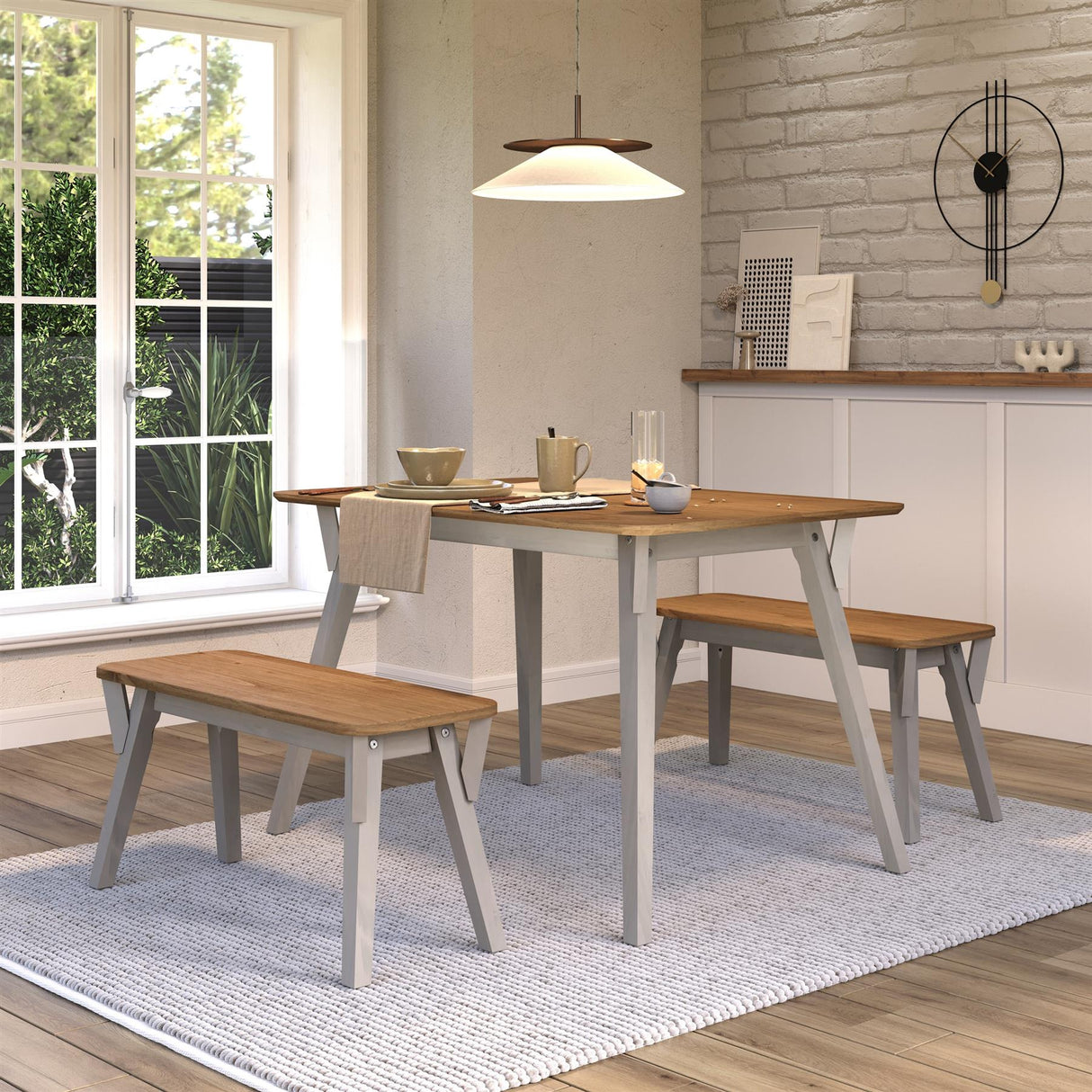 Corona Grey 120cm kitchen table & 2 bench set