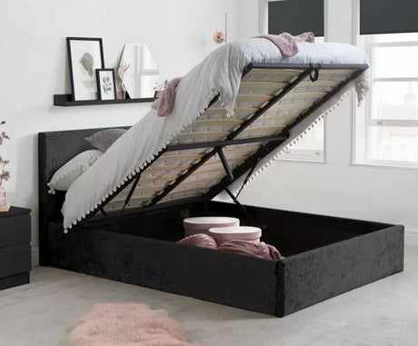 Berlin Double Ottoman Bed - Black Crushed Velvet