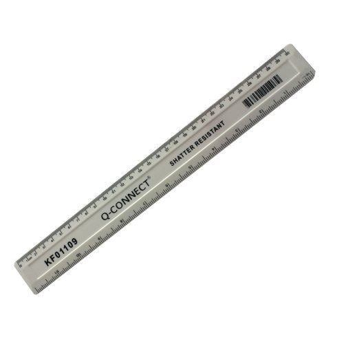 Q-Connect Ruler Shatterproof 300mm White (Inches on one side and cm&#47;mm on the other) KF01109