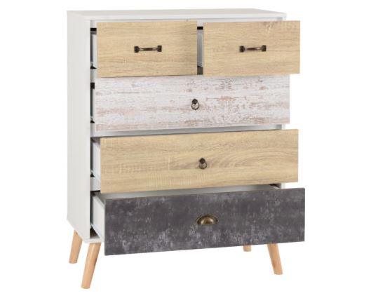 Nordic 3+2 Drawer Chest - White/Distressed Effect