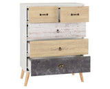 Nordic 3+2 Drawer Chest - White/Distressed Effect