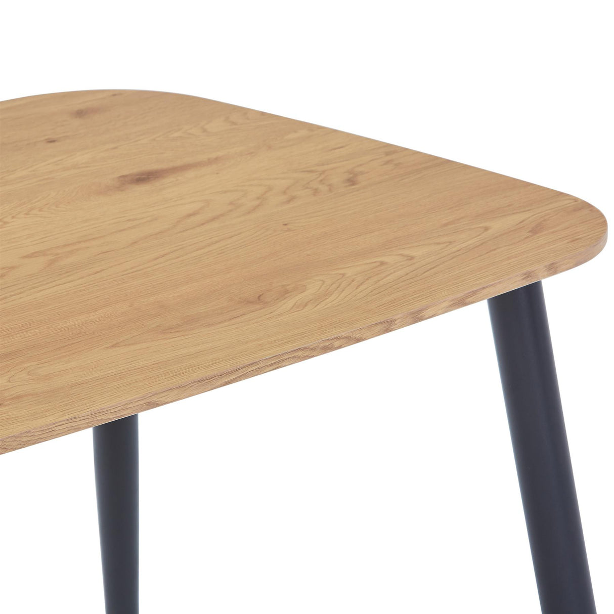 Aspen rectangular dining table, light oak effect top with black tapered legs