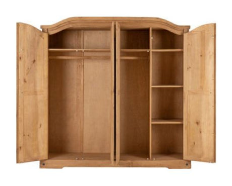 Corona 4 Door Wardrobe - Distressed Waxed Pine
