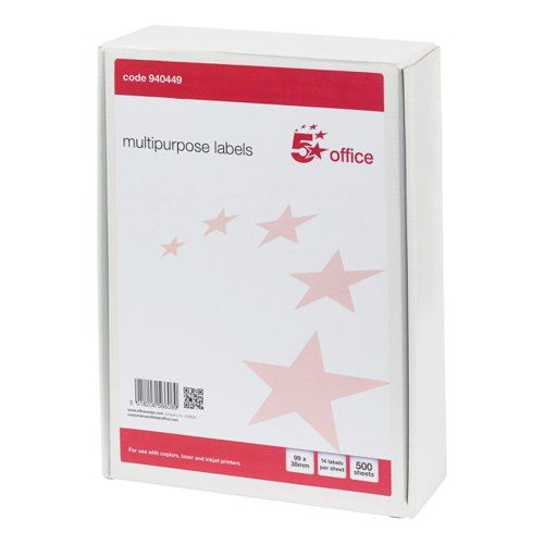 5 Star Office Multipurpose Labels Laser Copier Inkjet 99x38mm White (Pack of 7000)