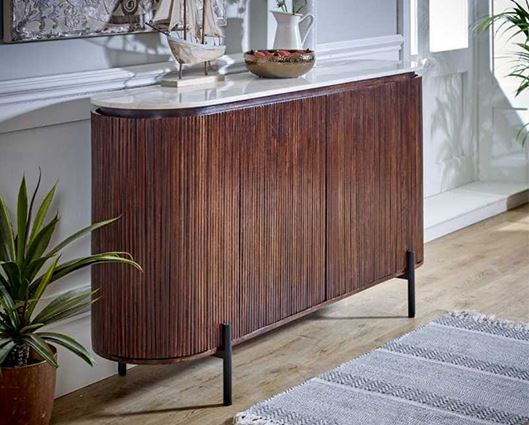 Opal Mango Wood Sideboard With Marble Top & Metal Legs