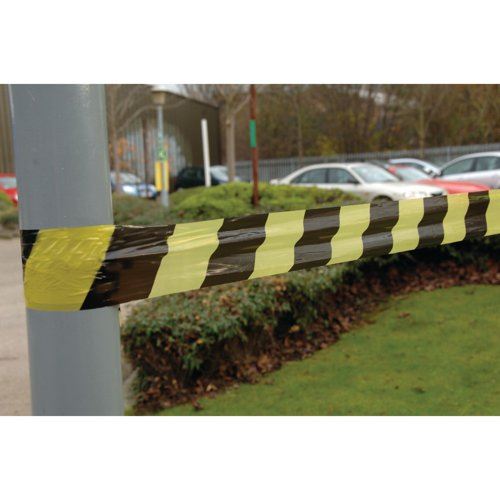 VFM Striped Tape Barrier 500m Black&#47;Yellow (Non-adhesive suitable for indoor or outdoor use) 304927