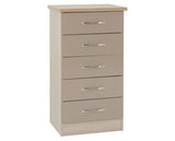 Nevada 5 Drawer Narrow Chest - Oyster Gloss/Light Oak Effect Veneer