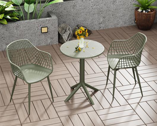 3 piece Lattice bistro table & 2 armchair set, outdoor grade, moss green