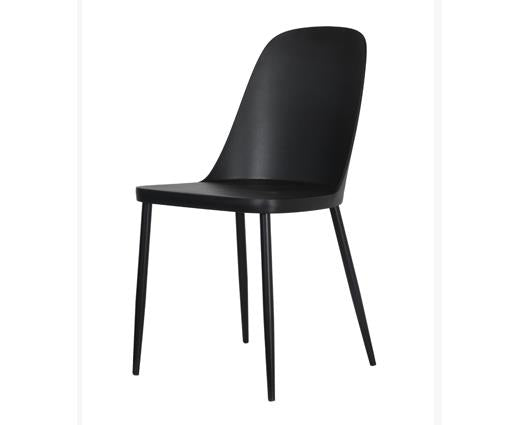 Duo chair, black plastic seat with black metal legs (pair)