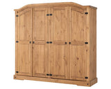Corona 4 Door Wardrobe - Distressed Waxed Pine