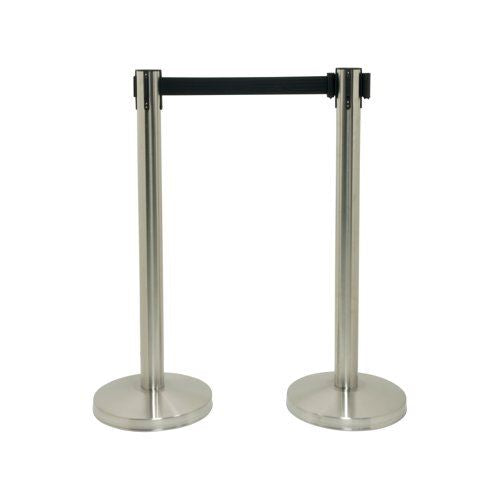 Securit Budget Barrier Pole Set with Retractable Belt Chrome&#47;Black (Pack of 2) RS-RT-LW-CH