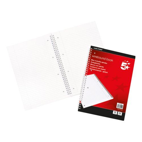 5 Star Office Notebook Wirebound Ruled Margin Perforated 4 Holes 100pp A4 Red&#47;White (Pack of 10)