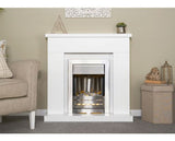 Adam Lomond Fireplace Suite in Pure White with Helios Electric Fire in Brushed Steel, 39 Inch