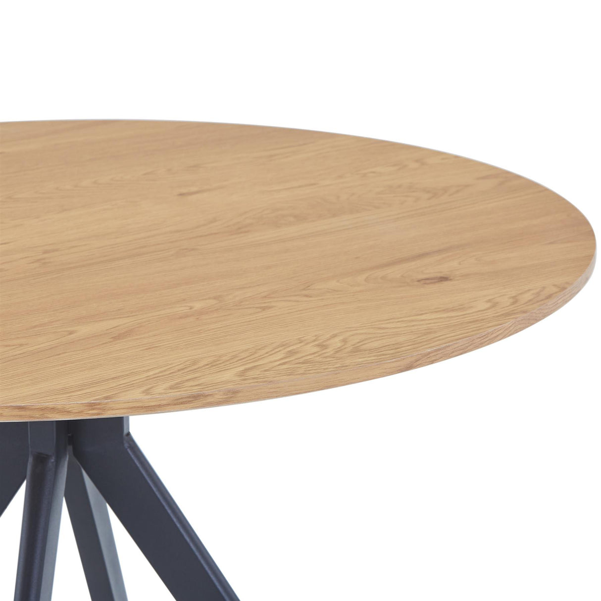Aspen round dining table, light oak effect top with black pedestal leg