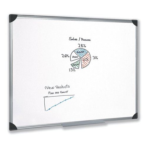 5 Star Office Whiteboard Drywipe Magnetic with Pen Tray and Aluminium Trim 1200x900mm