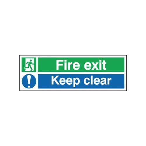 Safety Sign Fire Exit Keep Clear 150x450mm Self-Adhesive EC08S&#47;S