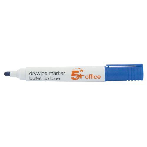 5 Star Office Drywipe Marker Xylene&#47;Toluene-free Bullet Tip 3mm Line Blue (Pack of 12)