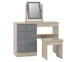 Nevada 4 Drawer Dressing Table Set - Grey Gloss/Light Oak Effect Veneer