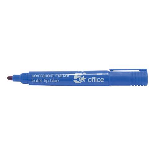 5 Star Office Permanent Marker Xylene&#47;Toluene-free Smear proof Bullet Tip 2mm Line Blue (Pack of 12)