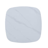 Aspen square dining table, gloss white sintered stone top with black tapered legs