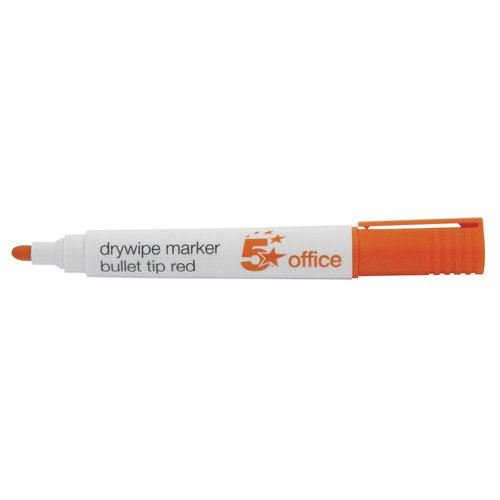 5 Star Office Drywipe Marker Xylene&#47;Toluene-free Bullet Tip 3mm Line Red (Pack of 12)