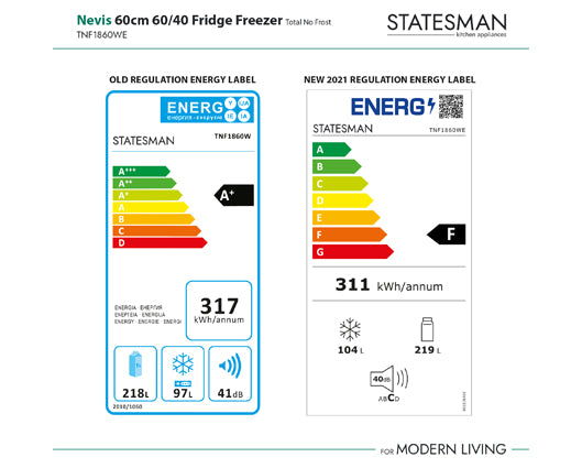 Statesman TNF1860WE 185cm 60/40 Total No Frost Fridge Freezer With LED Display White