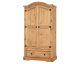 Corona 2 Door 1 Drawer Wardrobe - Distressed Waxed Pine