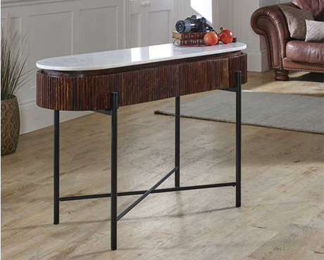 Opal Mango Wood Console Table With Marble Top And Metal Legs