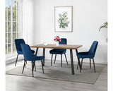 QUEBEC WAVE & AVERY DINING SET (X4 CHAIRS) - MEDIUM OAK EFFECT/SAPPHIRE BLUE VELVET
