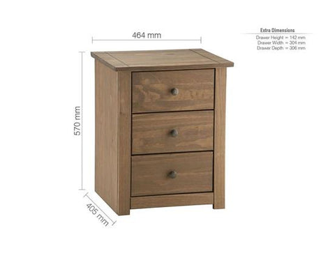 Santiago Solid Pine 3 Drawer Bedside Table/ Nightstand/ Bedside Cabinet