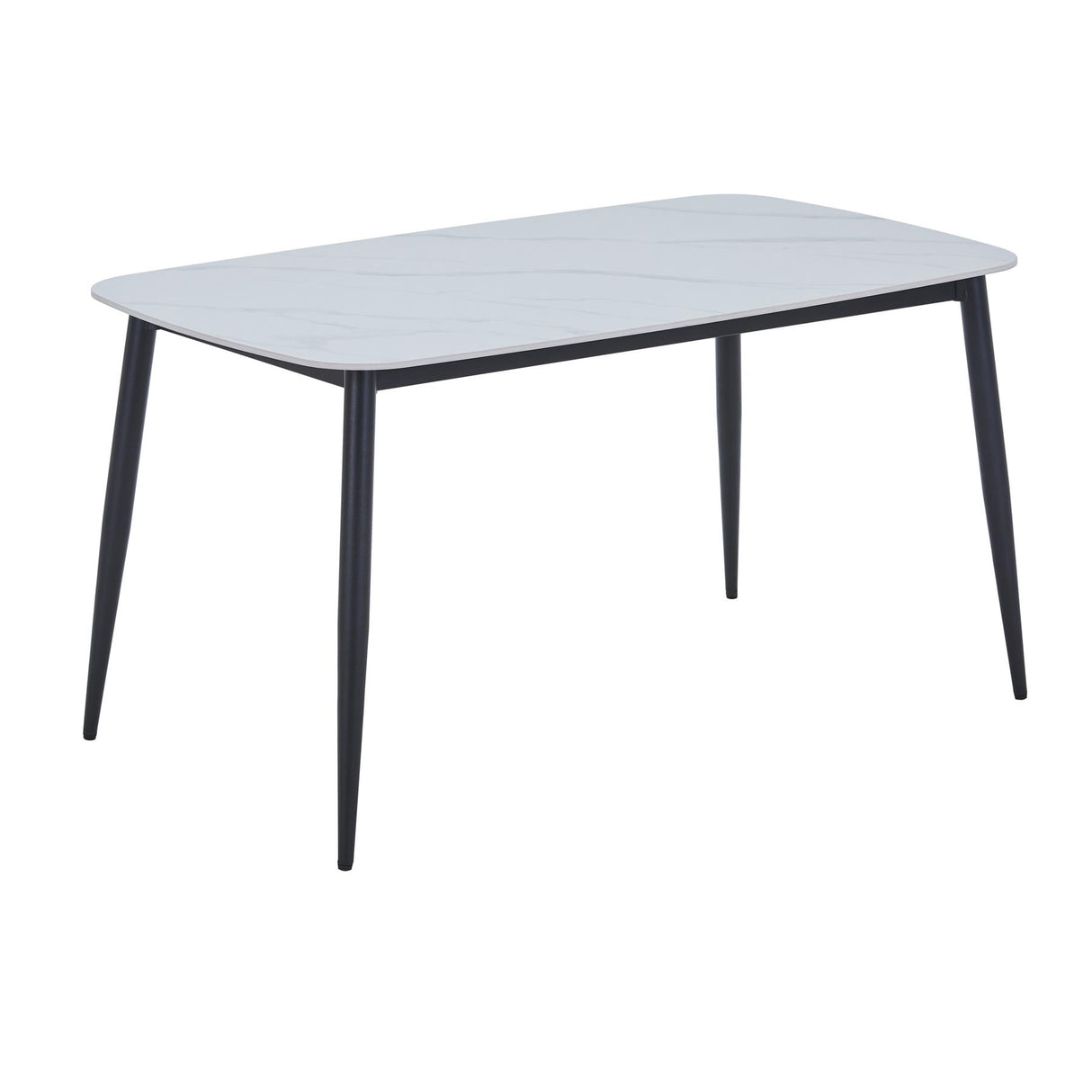 Aspen rectangular dining table, gloss white sintered stone top with black tapered legs