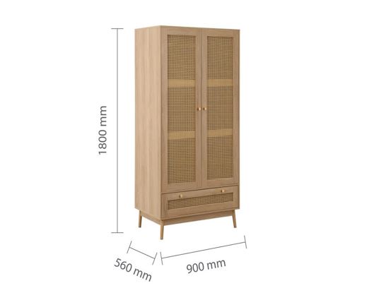 Croxley 2 Door 1 Drawer Rattan Wardrobe