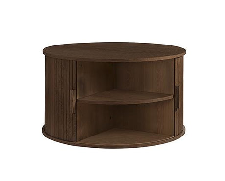 Axel Round Fluted Coffee Table with Storage - Walnut