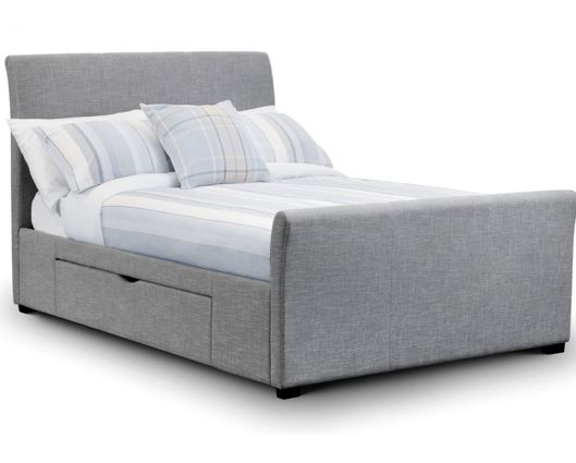 Capri Fabric Double Bed With Drawers - Light Grey