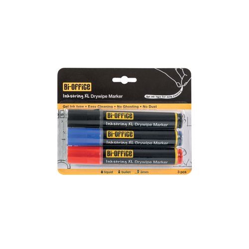 Bi-Office Inkstring XL Drywipe Marker Assorted Colours (Pack of 3) PE4004