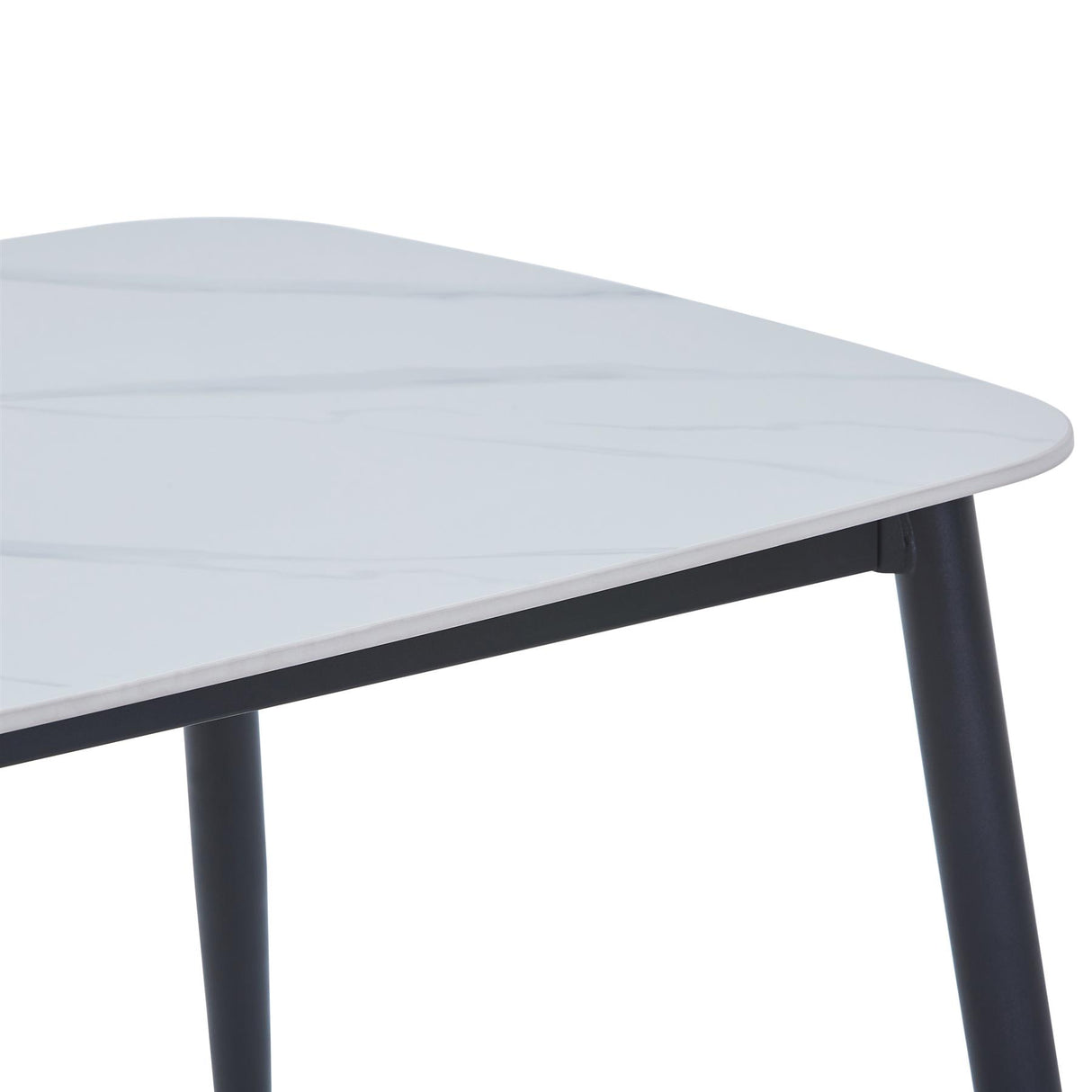 Aspen rectangular dining table, gloss white sintered stone top with black tapered legs