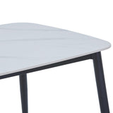 Aspen rectangular dining table, gloss white sintered stone top with black tapered legs