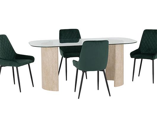 MODENA & AVERY DINING SET (X4 CHAIRS) - CREAM/GREY VELVET