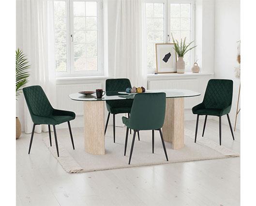 MODENA & AVERY DINING SET (X4 CHAIRS) - CREAM/GREY VELVET