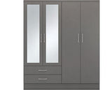 NEVADA 4 DOOR 2 DRAWER WARDROBE - 3D EFFECT GREY