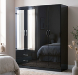 NEVADA 4 DOOR 2 DRAWER WARDROBE - BLACK GLOSS