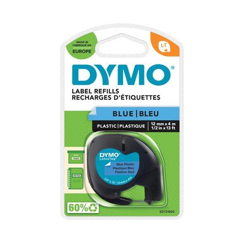 Dymo LetraTag Plastic Tape 12mm x 4m Ultra Blue S0721650