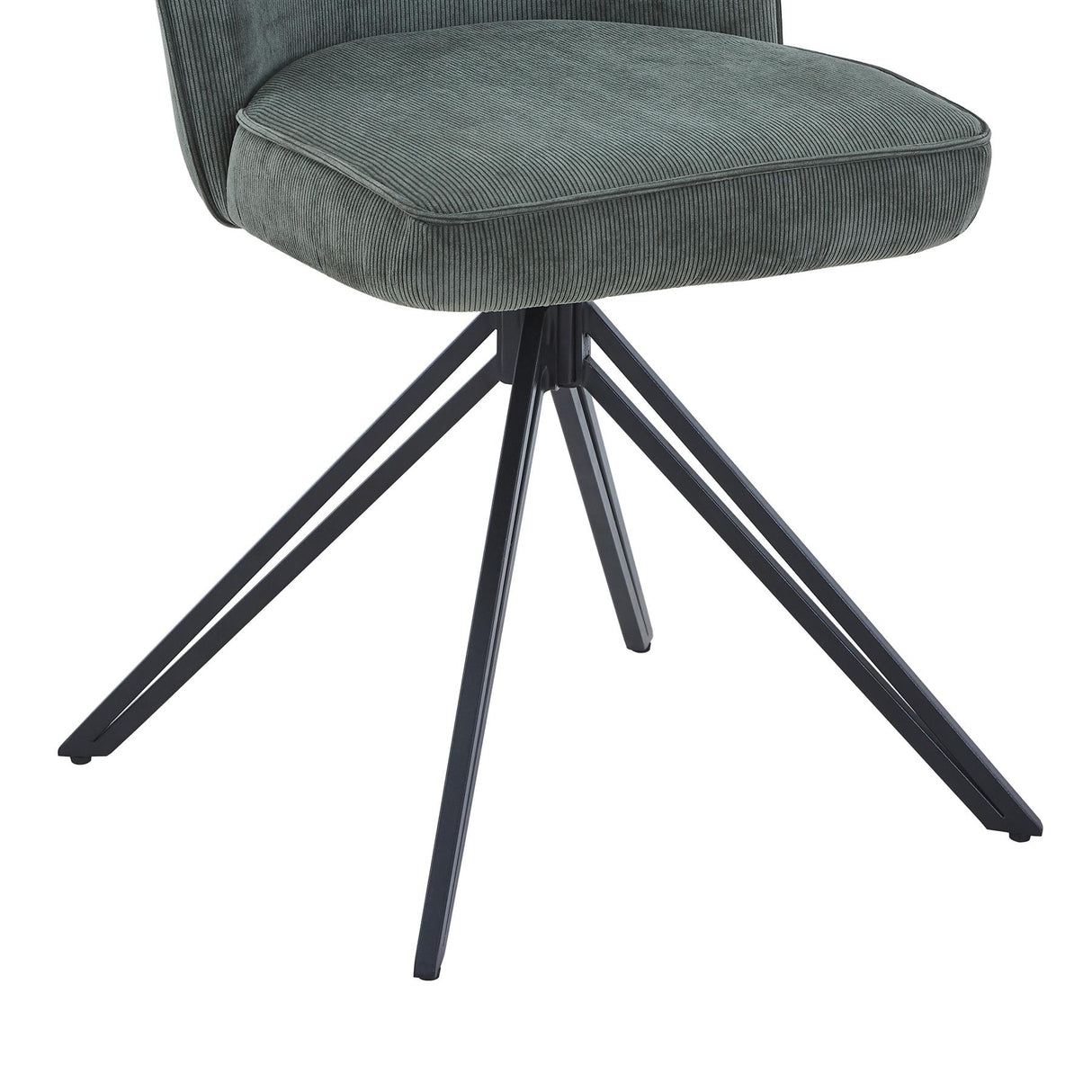 Aspen swivel dining chairs, green cord fabric with black metal legs (pair)