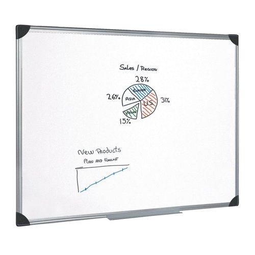 5 Star Office Whiteboard Drywipe Magnetic with Pen Tray and Aluminium Trim 1800x1200mm