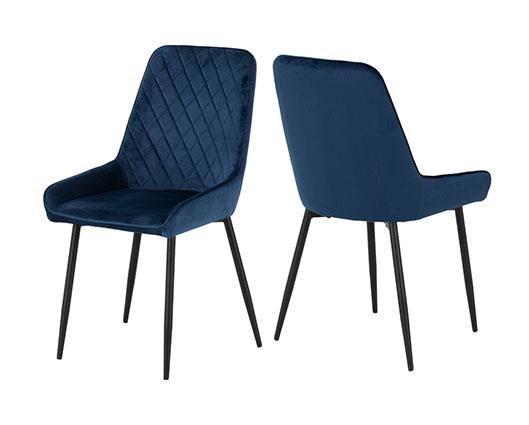 QUEBEC STRAIGHT & AVERY DINING SET (X4 CHAIRS) - MEDIUM OAK EFFECT/SAPPHIRE BLUE VELVET