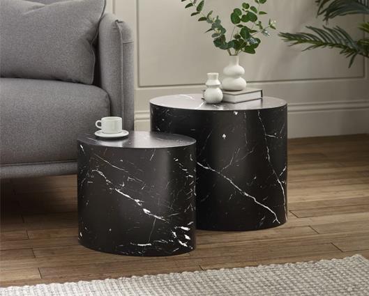 Toba Oval Nest of Tables Black Marble Effect