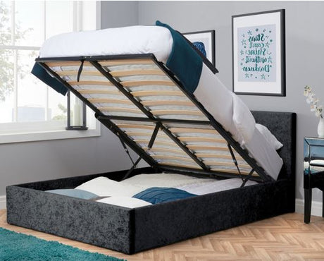 Berlin Single Ottoman Bed - Black Crushed Velvet