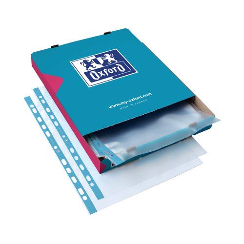 Oxford Punched Pocket 75micron A4 Blue&#47;Clear (100 Pack) 400002150